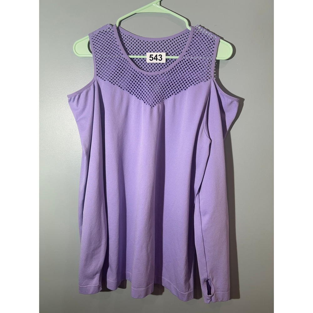 Under Control Lavender Cold Shoulder Mesh Lattice Top 3X Purple Long Sleeve